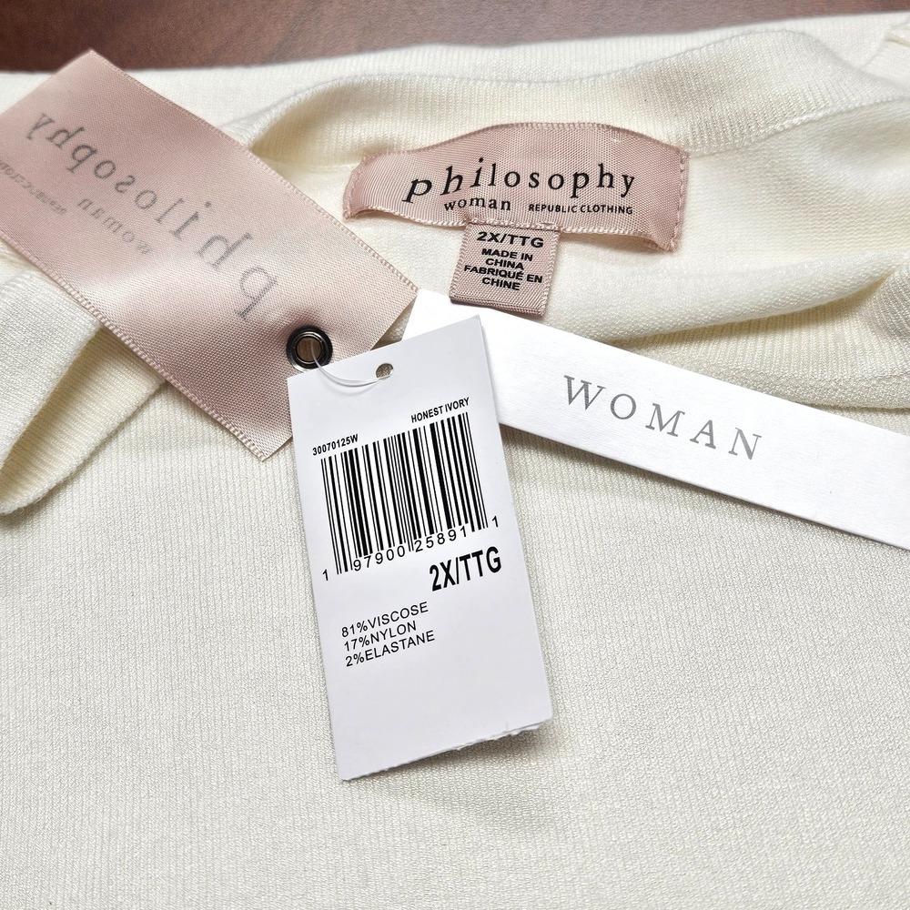 Philosophy Republic Clothing Ivory White Linen Blend Flutter Sleeve Top Size 2XL - Picture 9 of 15